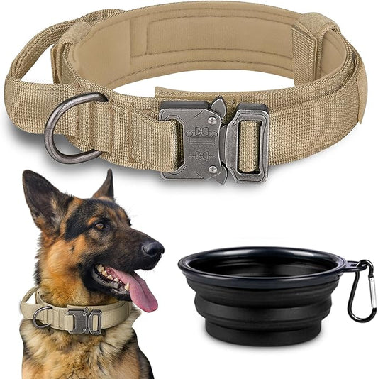 COOYOO Tactical Dog Collar Set - Adjustable Military Nylon Collar with Control Handle and Heavy Metal Buckle for Medium and Large Dogs