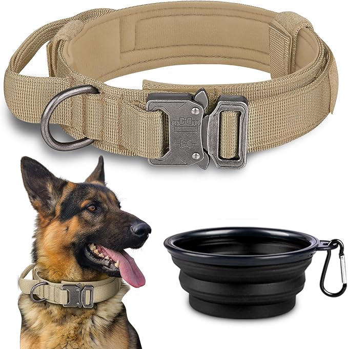 COOYOO Tactical Dog Collar Set, Adjustable Military Nylon Collar with Control Handle and Heavy Metal Buckle for Medium and Large Dogs