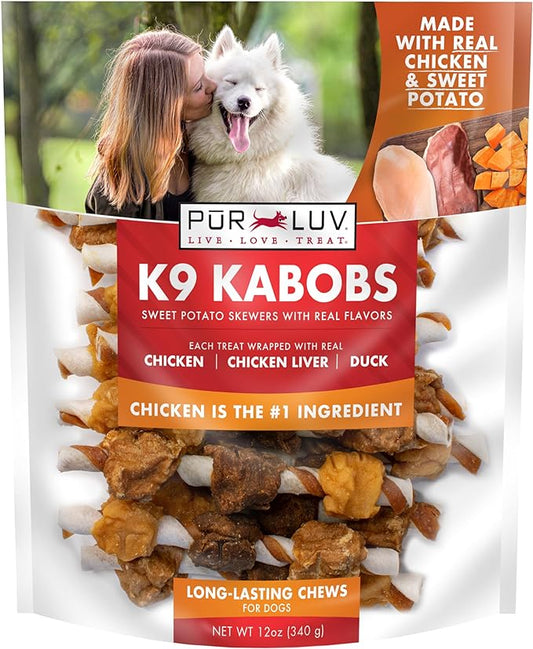 Dog Treats, K9 Kabobs for Dogs Made with Real Chicken, Duck, and Sweet Potato, 12 Ounces, Healthy, Easily Digestible, Long-Lasting, High Protein Dog Treat, Satisfies Dog's Urge to Chew