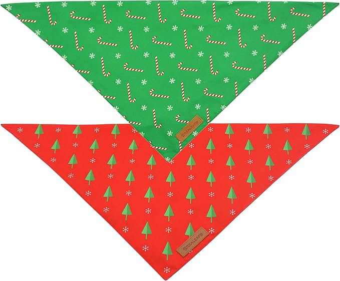 Realeaf Christmas Dog Bandanas 2 Pack, Reversible Red Green Xmas Dog Scarf for Boy and Girl, Premium Durable Fabric, Holiday Bandana for Small Medium Large and Extra Large Dogs (X-Large)