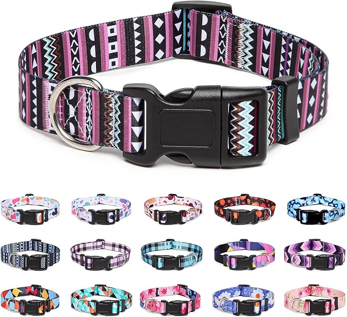 Adjustable Dog Collar with Patterns, Ultra Comfy Soft Nylon Breathable Pet Collar for Small Medium Large Dogs (M, Bohemian Purple)