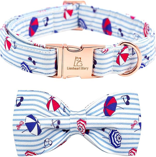 Lionheart glory Dog Collar, Dog Collar with Bow, Summer Stripe Boy Dog Bowtie Collar Cute Pet Collar Gift for X-Small Puppy and Cat