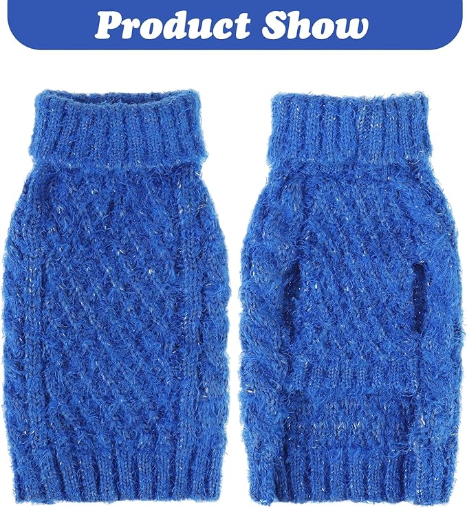 Turtleneck Small Dog Sweaters - Classic Cable Knitwear Winter Coat for Small Medium Dogs Male Female Puppy Dog Cold Weather Clothes Girls Boys, Blue, S/M