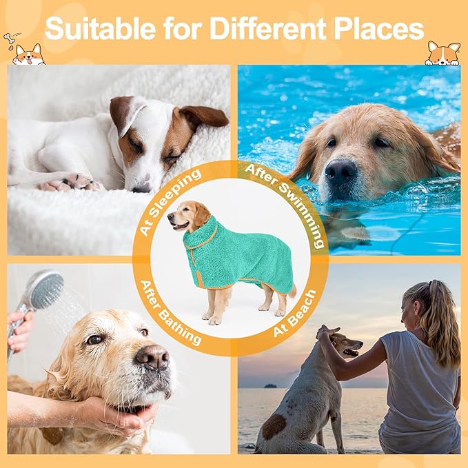 Bienbee Dog Bathrobe, Quick Drying Super Absorbent Dog Robes for After Bath, Warm Keeping Dogs Towel, Dogs Bath Supplies, Lake Green XXL