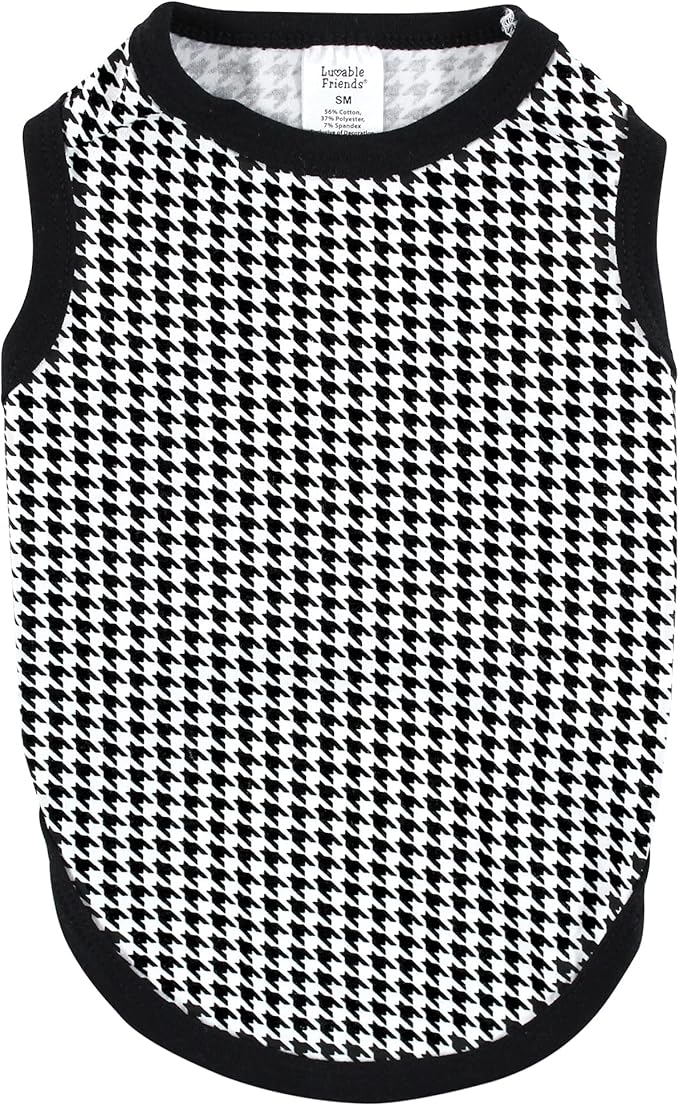 Luvable Friends Dog Pet Dog and Cats Cotton T-Shirts 2pk, BFF Houndstooth, Medium