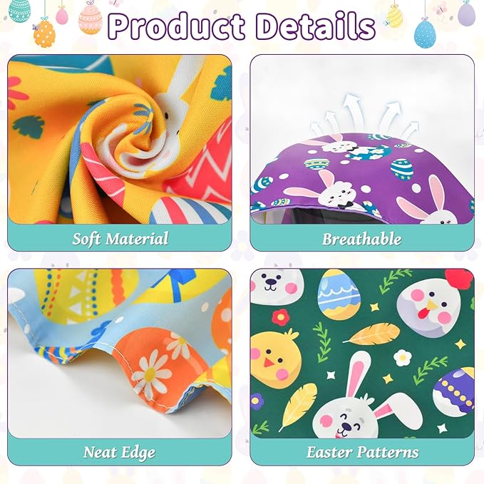 Vehomy 3-Pack Easter Dog Bandana Reversible Dog Bandanas Easter Egg Dog Bandanas Bunny Dog Scarfs Cat Triangular Bibs Easter Rabbit Pet Bandanas Scarves for Small Medium Large Dogs S