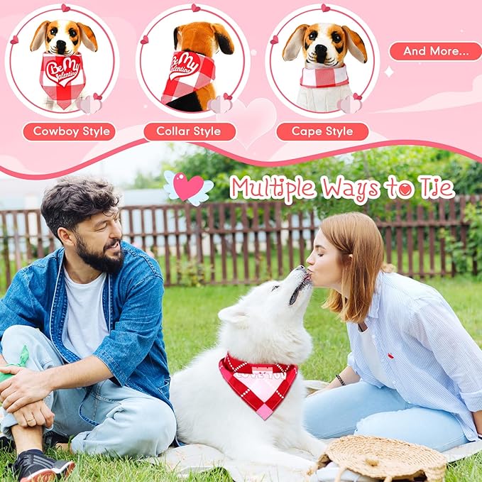 Sweetude 100 Pcs Wedding Plaid Dog Bandanas Bulk with Sayings Mother's Day Pet Scarf Bibs Adjustable Washable Kerchief Holiday Pet Costume Accessories Grooming Supplies for Small Large Cat Dog