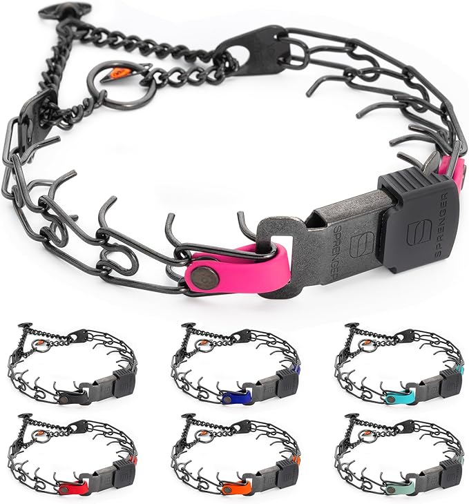 Herm Sprenger Black Stainless Steel Dog Collar with Quick Release ClicLock Buckle and Biothane Insert Training Collar Made in Germany (Passionfruit Pink, 16in x 2.25mm(Neck Size up to 13-14in))