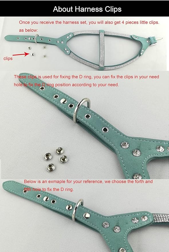 Dog Collar & Harness & Lead Sets Fashion Dog Collar Diamante with Harness & Leashes Comfortable Soft Collar Harness and Leashes Set for Dog - Blue - XS