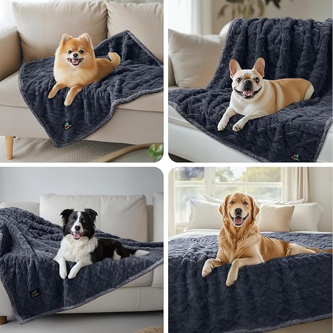 Waterproof Pet Blanket, Liquid Pee Proof Dog Blankets for Sofa Bed Couch, Reversible Sherpa Fleece Furniture Protector Cover for Small Medium Large Dogs Cats,Dark Grey X-Large(85" x 57")