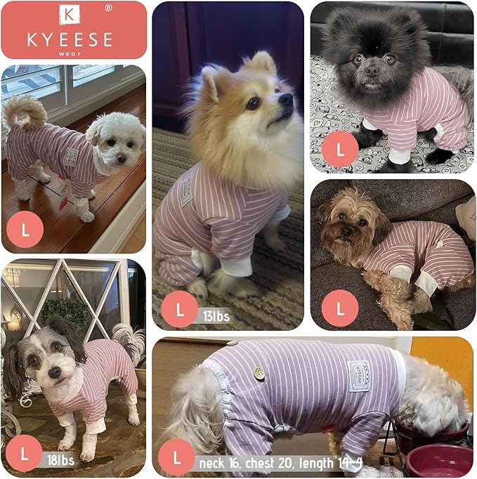 KYEESE Dog PJS Stretchable Dog Leotard Pajamas Jumpsuit 4 Legs Strip Pet Puppy Apparel