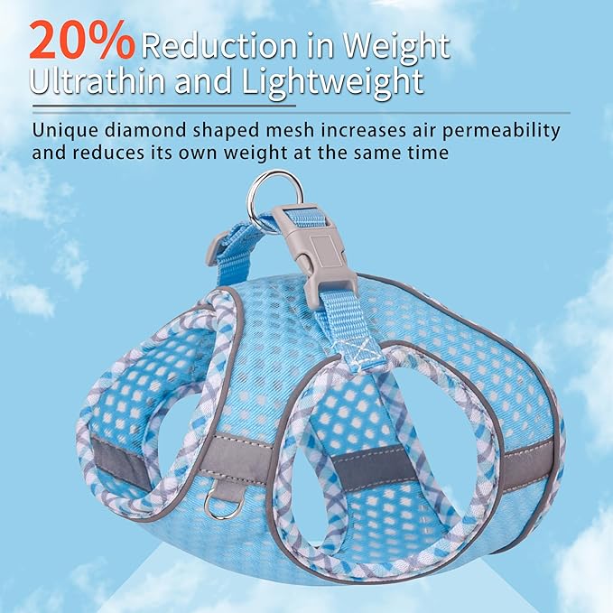 Tiny Dog Harness, All Weather Diamond Mesh, Reflective Stripes, No Pull Step in Lightweight Vest Harness for Puppy, Small Dogs and Cats Blue XXXS