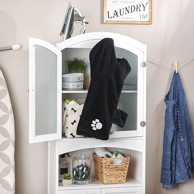 Bone Dry Pet Robe Collection, Embroidered Absorbent Microfiber Bath Robe with Adjustable Closure, for Dogs & Cats, Medium, Black