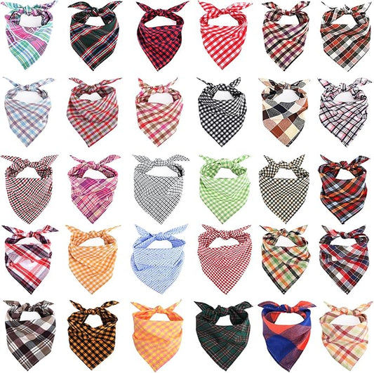 Segarty 30 Pack Pet Scarf, 22.8"x15.7" Dog Bandanas Triangle Plaid Bibs Accessories Bulk for Small Medium Dogs Cats Large Puppy Dogs, Adjustable Washable Reversible Boy Pets Birthday Kerchief