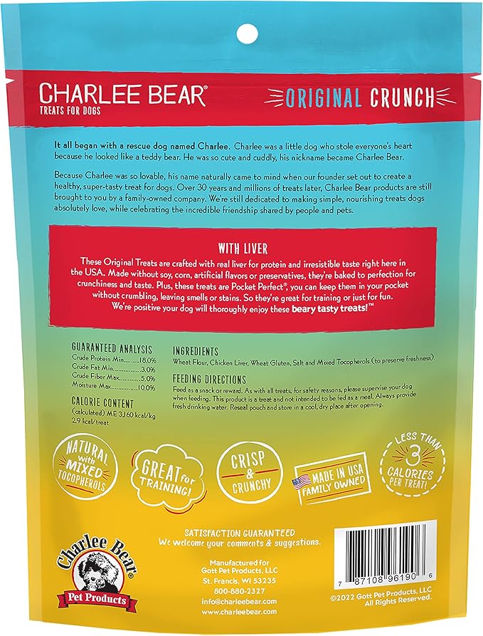 Charlee Bear Dog Treats with Liver, Training Treats for Dogs, Made in USA (6 Pack) 16 oz Each