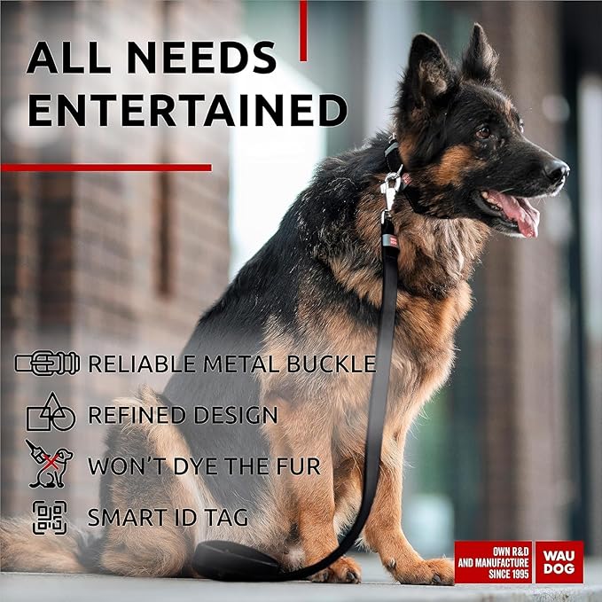 WAUDOG Long Lasting Leather Dog Collar for Large Dogs, Medium & Small Dogs - Adjustable Classic Puppy Collars for Large Breed Dogs - Boy & Girl Dog Collars with Durable Buckle, D-Ring & QR Dog Tag