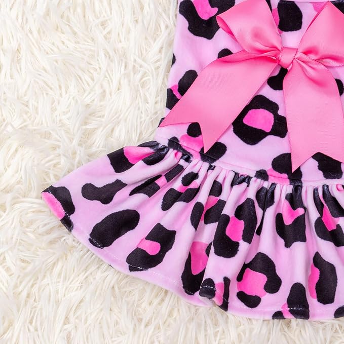 CuteBone Turtleneck Dog Velvet Dress Puppy Skirt Costume Pet Clothes Cat Apparel with Bow Hair Rope for Small Dogs CVD08M