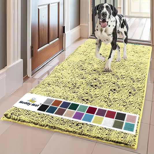 Muddy Mat® Original Dog Door Mat for Muddy Paws, Super Absorbent Microfiber, Non-Slip Washable Pet Rug, Quick Dry Chenille Entryway Carpet, Machine Washable Indoor Outdoor mat, Yellow 35"x60"