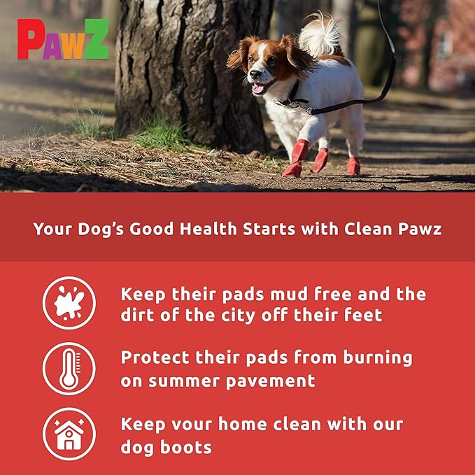 PawZ Rubber Dog Boots for Paws to 2 1/2" - All-Weather Dog Booties for Hot Pavement, Sand, Snow, Mud, and Rain - Anti Slip Dog Socks - S, Red
