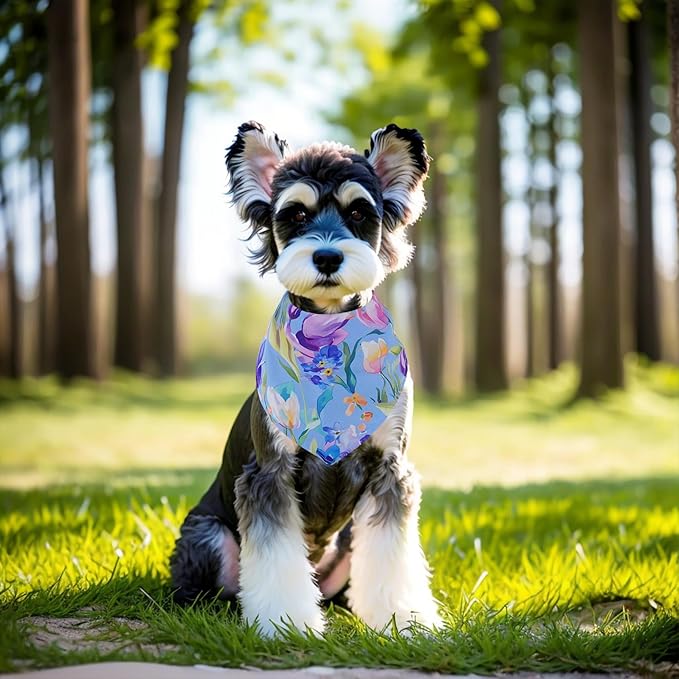7 Pcs Spring Dog Bandanas for Small Medium Dogs Breed 25 Inch Summer Flowers Dog Bandana Adjustable Large Polyester Scarves Grooming M
