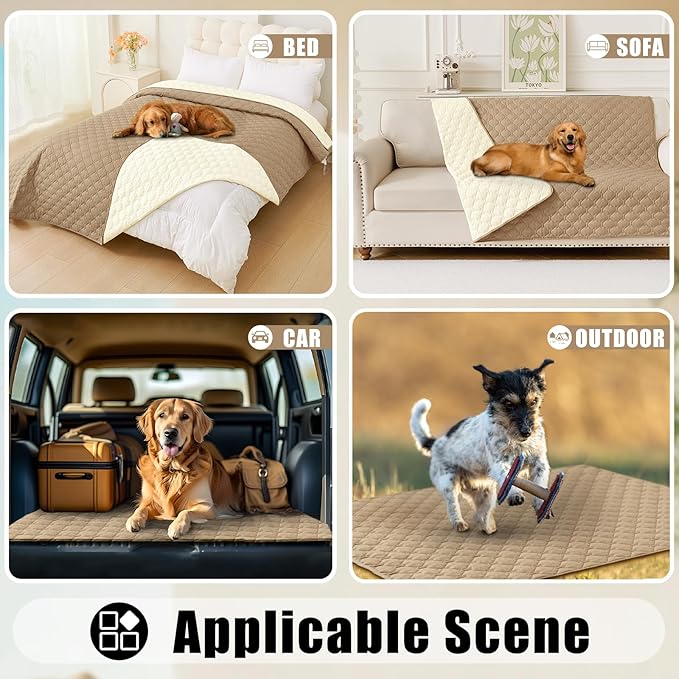 Smiry Waterproof Dog Bed Cover Blanket, Soft Reversible Pet Blanket, Washable Leakproof Cats Dogs Couch Cover for Sofa, Couch, Furniture (68x82 Inch, Camel/Beige)