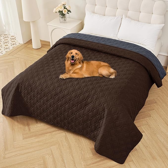 Smiry Waterproof Dog Blanket, 82x102 Inch Soft Pet Bed Cover Reversible, Washable Sofa Couch Furniture Protector for Small Medium Large Dog Puppy Cat, Chocolate/Dark Grey