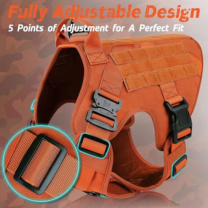 rabbitgoo Tactical Dog Harness for Large Dogs, Heavy Duty Dog Harness with Handle, No-Pull Service Dog Vest Large Breed, Adjustable Military Dog Vest Harness for Training Hunting Walking, Orange, M