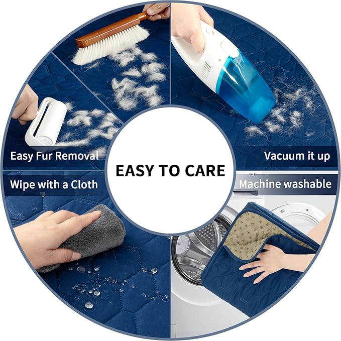 PureFit 100% Waterproof and Anti-Slip Dog Bed Cover, Washable Pet Blanket, Stain Resistant Sofa Couch Furniture Protector Cover for Kids, Dog, Cat (68x82 Inch, Navy)