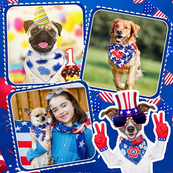 72 Pcs Dog Bandanas Bulk for Summer Adjustable Washable Pet Triangle Scarf Soft Kerchief Bib for Summer Holiday Pet Costume Accessories(Independence Day)