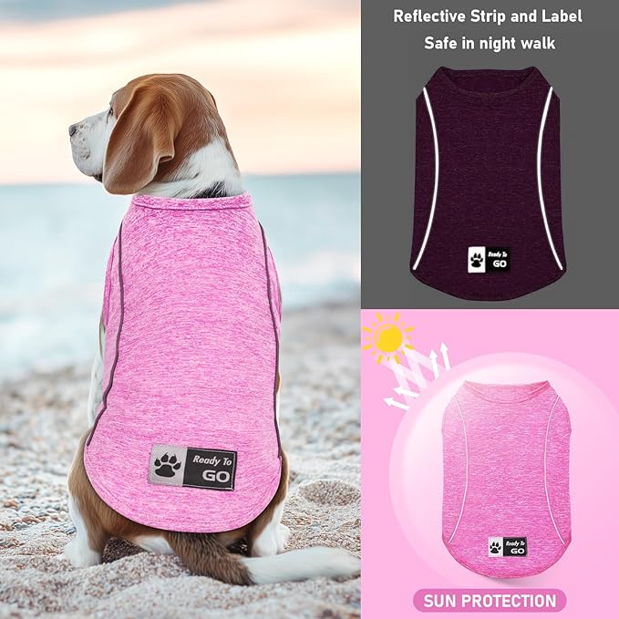 KYEESE Dog Shirt Sports Athletic Breathable Dog T-Shirt with Reflective Strip Tank Top Summer Stretchy Sleeveless Vest Puppy Shirt, Rose Red, S