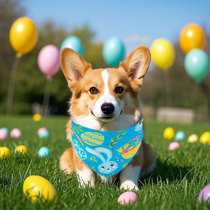 Easter Dog Bandanas for Medium Dog Breed 25 Inch Polyester Dog Bandana 7 Pcs Adjustable Dogs Scarves Grooming M