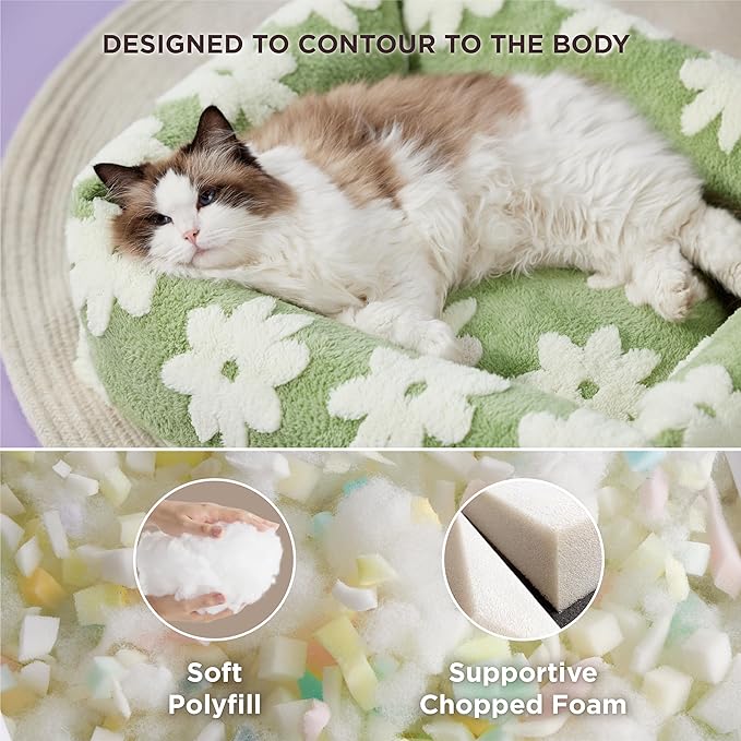 Lesure Cute Cat Beds for Indoor Cats - Washable Kitten Puppy Beds,Cozy Rectangle Orthopedic Pet Sofa with Jacquard Shaggy Plush & Anti Slip Bottom,20x19x6inches