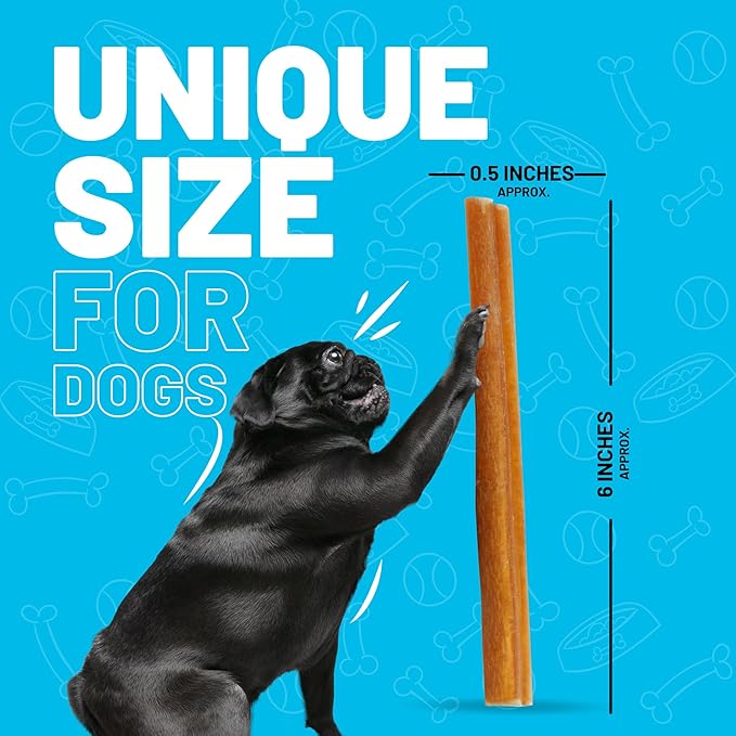 Sitka Farms Bully Sticks 6 inch - 50 Count - Premium High Protein Long Lasting Dental Dog Chew Treats - All Natural Beef Sticks for Dogs of All Breeds