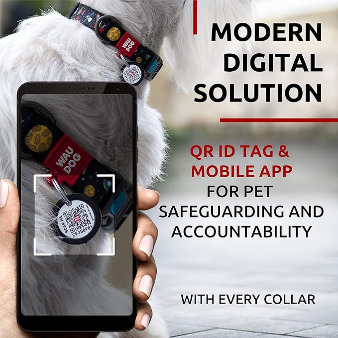 WAUDOG Nylon Dog Collar - Adjustable Dog Collar for Large Dogs, Small & Medium Dogs - Breakaway Puppy Collars for Large Breed Dogs - Boy & Girl Dog Collars with Durable Plastic Buckle and QR Dog Tag