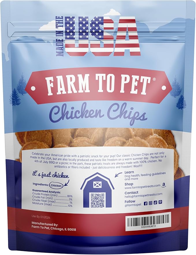 Farm To Pet - Dog Training Treats - Chicken Chips, Single Ingredient, Lean, All Natural, Healthy Dog Treats for Small, Medium, Large Breeds, & Puppies, Made in USA