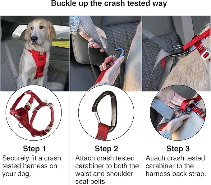 Kurgo Enhanced Strength Tru-Fit Smart Dog Harness, Charcoal, Large - Crash Tested Car Safety Harness for Dogs, No Pull Dog Harness, Includes Pet Safety Seat Belt Tether, Steel Nesting Buckles