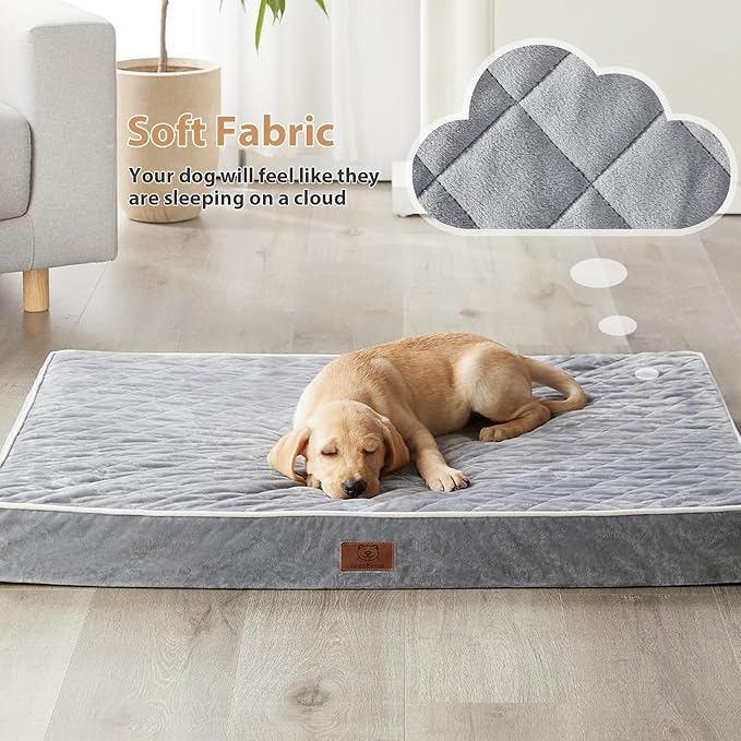 WNPETHOME Orthopedic XL Dog Bed for Crate, Waterproof Extra Large Dog Bed with Removable Washable Cover & Anti-Slip Bottom, Egg Crate Foam Pet Mat, Multi-Needle Quilting Pet Bed