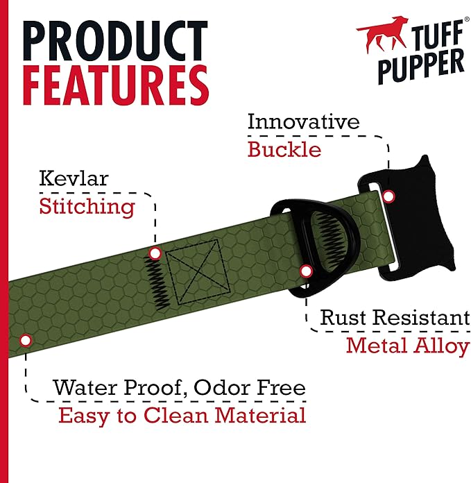 Tuff Pupper Waterproof Action Collar for Dogs | Heavy Duty Water Proof Dog Collar | Tear Proof & Odor Free | Rust-Proof Metal Hardware | Tactical Quick Release Buckle | for Adventurous, Active Dogs