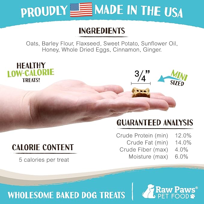 Raw Paws Mini Bones for Dogs - Sweet Potato & Honey Recipe, 10-oz - Made in USA Dog Biscuits, Small Training Treats for Dogs - Wheat, Corn, Soy Free Crunchy Dog Treats