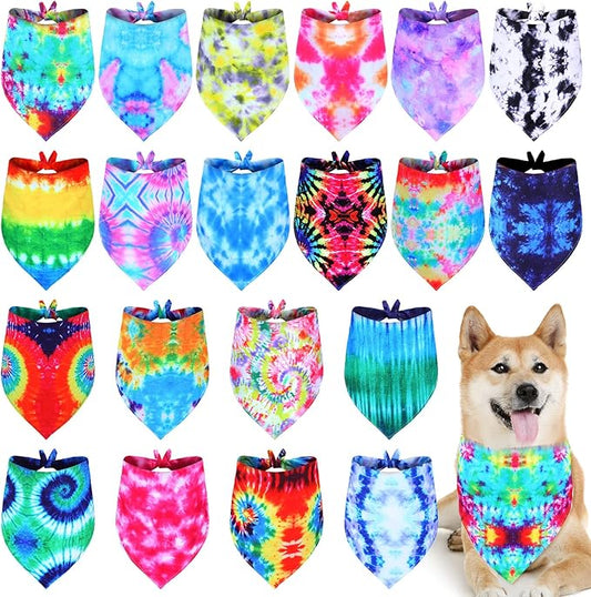 Weewooday 20 Pcs Tie Dye Dog Bandanas Bulk Washable Triangle Bibs Scarf Kerchief Puppy Neckerchief for Summer Large Dogs Girl and Boy Costume(Tie Dye,L Size)
