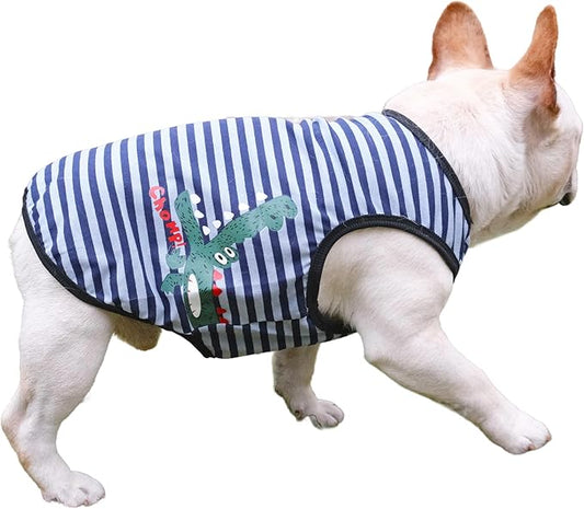 Striped Dog Shirts for Small Dogs Girl,French Bulldog Clothes Frenchie Clothes Sweatshirts Shirts for Dogs,Breathable Cooling Vest Costume Summer Pet Apparel,Blue Striped,S