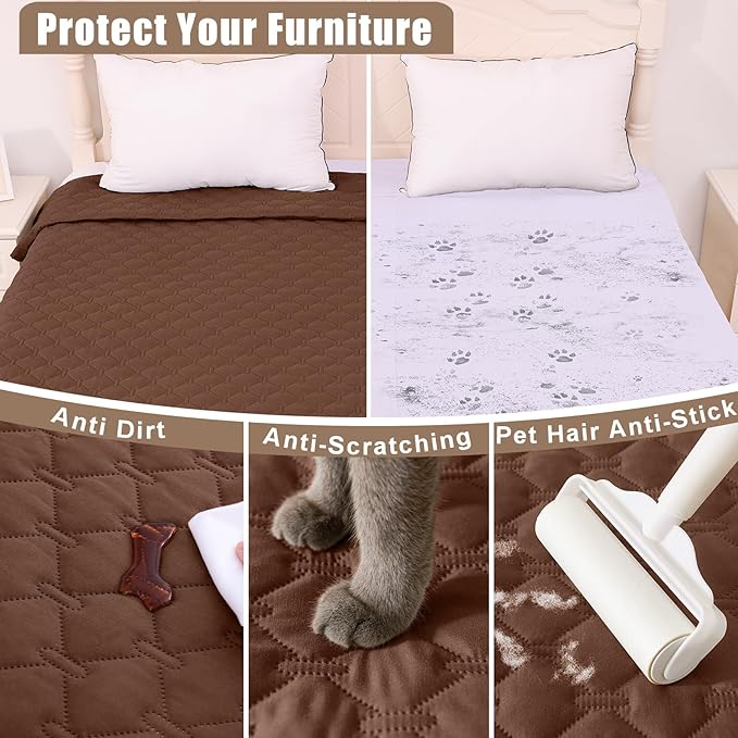 Smiry Waterproof Dog Bed Cover Blanket, Soft Reversible Pet Blanket, Washable Leakproof Cats Dogs Couch Cover for Sofa, Couch, Furniture (82x120 Inch, Brown/Chocolate)