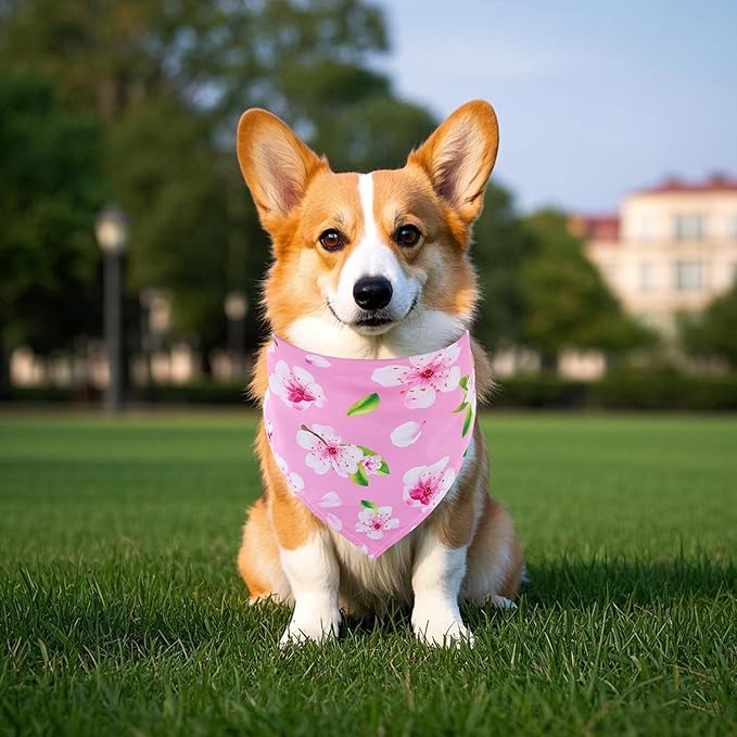 30 Pcs Spring Dog Bandanas Bulk 25 Inch Summer Flowers Dog Bandanas for Small Medium Dogs Breed Adjustable Polyester Scarves Grooming M