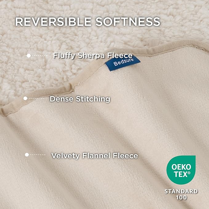 Bedsure Waterproof Blanket for Bed - Sherpa Fleece Waterproof Dog Blankets for Large Dogs, Pet Blankets for Bed/Couch/Dog Crate, Soft Plush Reversible Furniture Protector, Queen Size, 90"x86", Cream