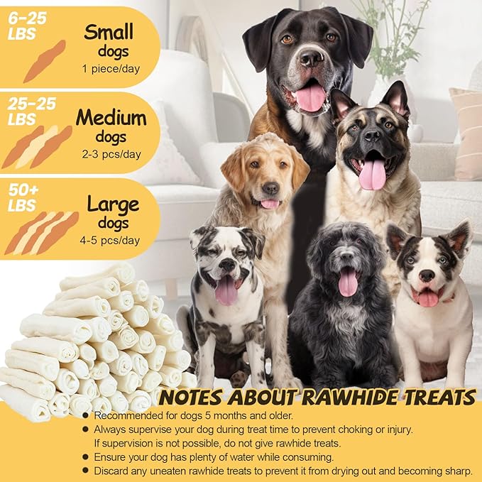 ASMPET Dog Chews Long Lasting, 6.5" Knotted Dog Bones Human Grade Natural Chicken Wrapped Rawhide Bones Teeth Cleaning for Small Medium Large Breeds (Packs of 4)