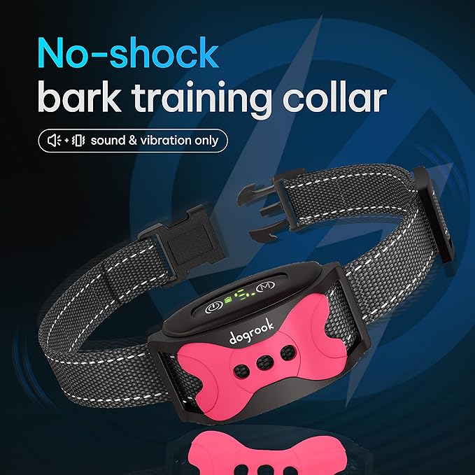 DogRook Rechargeable Dog Bark Collar - No Shock Dog Training Smart Collar - Beep & Vibration Stop Barking Dog Devices - No Bark Collar - Anti Bark Collar for Large Dog, Medium & Small - 12-110 lbs