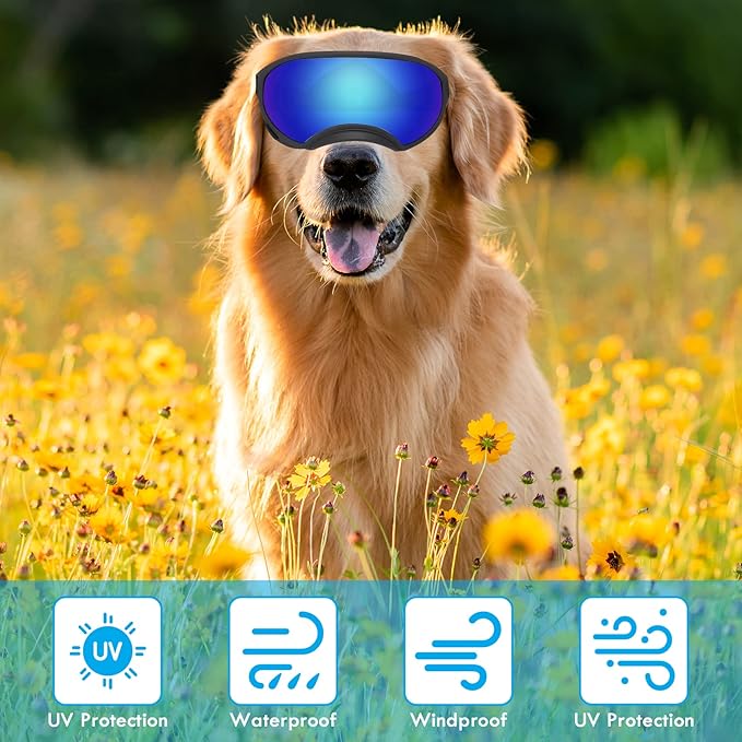 Large Dog Sunglasses with UV Protection and Adjustable Strap for Medium and Large Dogs