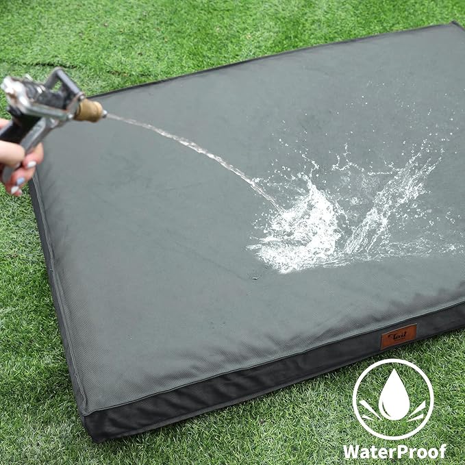 Outdoor Dog Bed for Medium/Small Dogs, Waterproof Dog Crate Bed for Medium Dogs Cats, Orthopedic Egg Crate Foam Pet Bed with Washable and Removable Oxford Cover, Grey