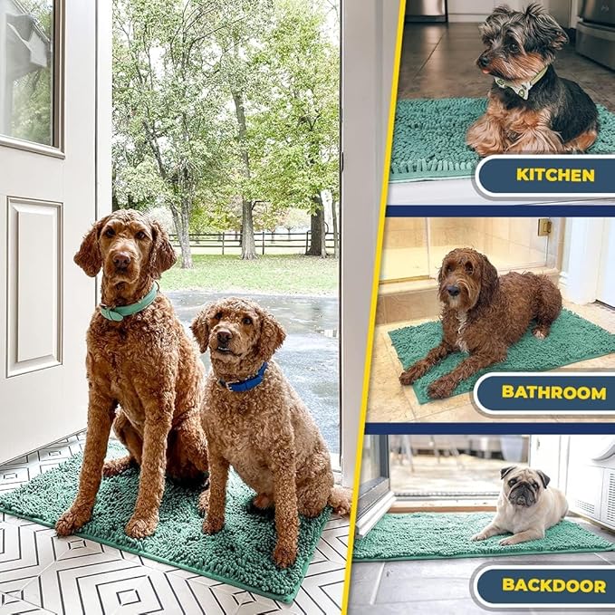 Muddy Mat® Shown on TV–Super Absorbent Microfiber Dog Door Mat for Muddy Paws, Non-Slip Washable Pet Rug, Quick Dry Chenille Entryway Carpet, Machine Washable Indoor Outdoor mat–Seafoam Green 35"x24"