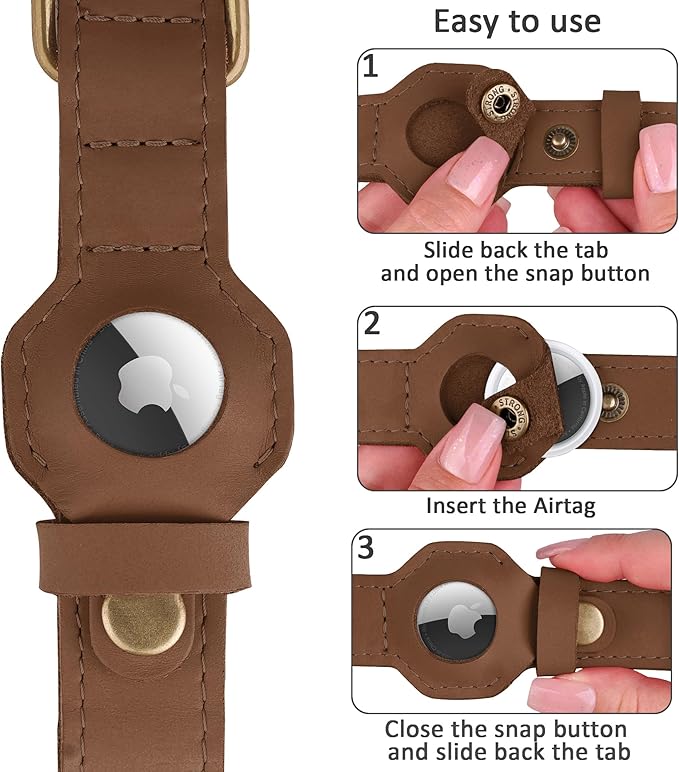 AirTag Dog Collar - Genuine Leather Dog Collar with Apple AirTag Holder and Metal Buckle - Smart GPS Tracking Pet Collars for Small Medium Large Dogs Puppy (Tawny, XL, 20"-25" Neck Fit)